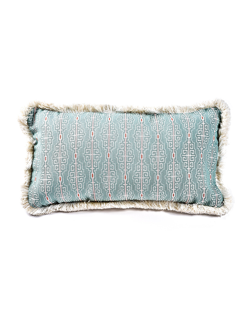Fretwork Aqua Pillow with Trim